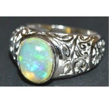 Solid Silver Ring Ethiopian Opal Ring Men Heavy Silver Opal Ring For Men - £98.42 GBP