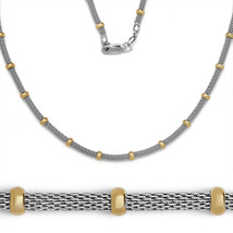 Italian 925 Sterling Silver 14k Yellow Gold Mesh Round Bead Link Chain Necklace  - £31.52 GBP