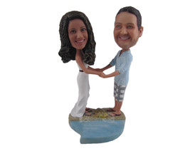 Custom Bobblehead Beach Themed Wedding Couple In Shorts And Gown - Wedding &amp; Cou - £121.06 GBP
