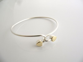 Tiffany &amp; Co Silver 18K Gold Two Hearts Bangle Interlocking Bracelet Gift Love - £287.43 GBP