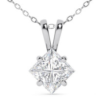 Diamond Bridal Solitaire Pendant Princess Cut Treated 14K White Gold 1.05 Carat - £1,216.93 GBP