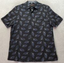 Tasso Elba Shirt Men Medium Blue Multi Palm Leaf Short Sleeve Collar Button Down - £14.51 GBP