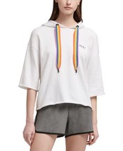 DKNY Womens Sport Rainbow-String Cropped Hoodie Size X-Small Color White - £46.63 GBP