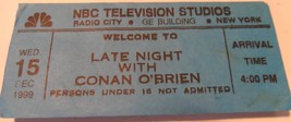 Conan O&#39;Brien Late Night With 1999 Ticket Stub NBC Televison +Experience... - £11.76 GBP