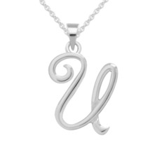 Letter U Charm Necklace 14K White Gold Plated Silver Capital Initial A-Z Name - £36.81 GBP