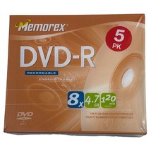 New Memorex 5 Pack DVD-R Recordable Media 8X 4.7 GB, 120 min Sealed - £14.33 GBP