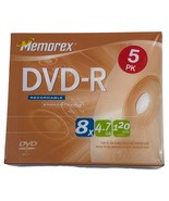 New Memorex 5 Pack DVD-R Recordable Media 8X 4.7 GB, 120 min Sealed - £14.06 GBP