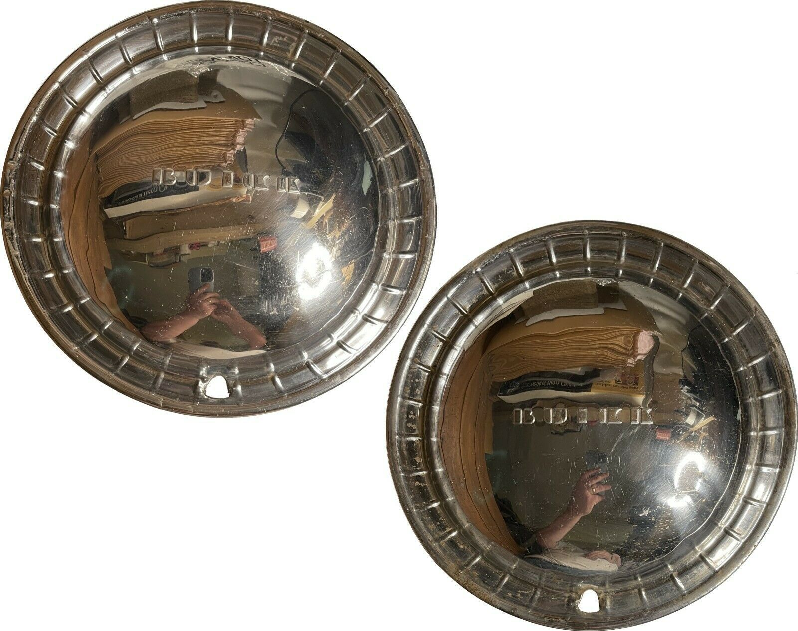 Primary image for Pair of Vintage 1954 Buick (?) 15" Hub Cap Hubcap w/ Emblem - driver quality