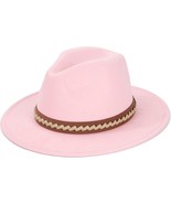 Women Fedora Hat Men Classic Belt Buckle Wide Brim Hat Fashion Wool (Pink) - £16.04 GBP