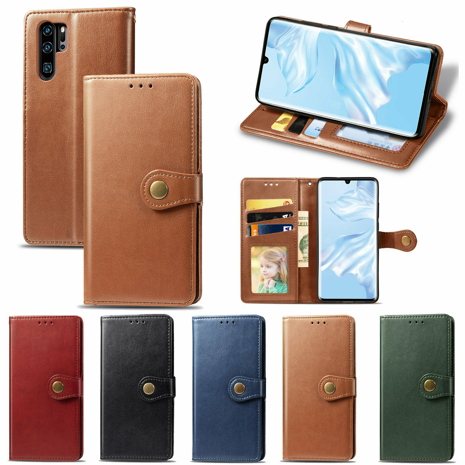For Huawei Y5P Y6P Y7P Y8P Y9A Nova 7SE P40 Pro Shockproof Leather Wallet Case