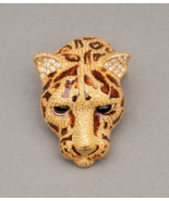 Ciner Vintage Enamel Gold Plated Pave Rhinestone Eyes Leopard Tiger Brooch - £369.28 GBP