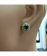 14k White Gold Plated 4.10Ct Oval Cut Simulated Emerald Halo Stud Earrin... - £76.87 GBP