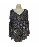 Michele Michelle Boho Blouse Top Size Small Purple White Green Paisley S... - $24.72 CAD