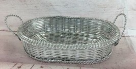 11”x2.5” Vintage Metal Open Weave Basket with Handle Made in Hong Kong - £11.73 GBP