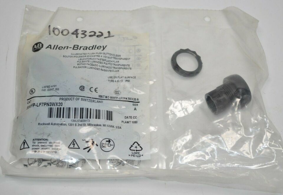NEW Sealed Allen Bradley 800FP-LF7PN3WX20 Illuminated White/Clear Flush ... - $69.29