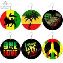 SOMESOOR One Love YA Africa Colors Wooden Drop Earrings Peace Symbol Lion Black  - £18.66 GBP