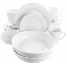 Elama Carey 18 Piece Round Smooth Porcelain Dinnerware Dish Set in White For 4 - £59.65 GBP