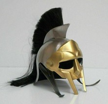 Medieval Armor Helmet Mask Handmade Roman troy Trojan helmet with black plume - £96.42 GBP