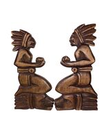 2 Vtg Mayan Aztec God Warrior Hand Carved Wood Wall Hanging Serpent 13” ... - $39.42