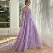 Beautiful Modern Lavender A-Line Prom Gown Spaghetti Strap Glitter Pentagram Seq - £280.67 GBP