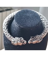 3.5&quot; diameter Vintage double Foo dog dragon textured scales silver tone ... - $20.00