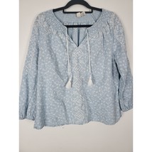 Joie Blouse Large Womens Long Sleeve Blue Embroidered V Neck Tassels Pullover - £20.48 GBP