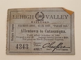 1903 antique PENNSYLVANIA LEHIGH VALLEY RAILROAD TICKET coupon firemen&#39;s... - £38.13 GBP