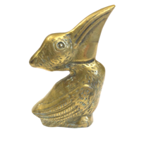 Solid Brass Pelican Figurine Paperweight Heavy Bird MCM Patina 3.5 in ta... - $20.02