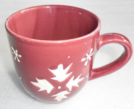 Extra Large Burgundy Red Color Xmas Holiday Collectible Coffee Mug Decorated Wit - £19.61 GBP