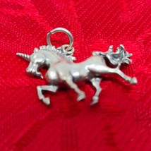 925 Sterling Silver Unicorn Charm Pendant Keychain Purse FOB New Vtg 3D - $9.98