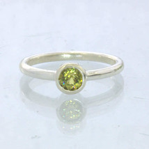 Ring Mali Garnet Yellow Grandite Silver size 7 Solitaire Stackable Design 705 - £47.84 GBP