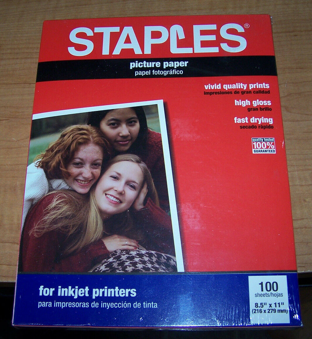 Staples PICTURE / PHOTO PAPER - 100 sheets - 8.5"x11" - White - Inkjet - NIP! - $19.99