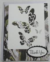 Thank You Handmade Card w/ envelope Butterfly black watercolor with gold foil - $6.12