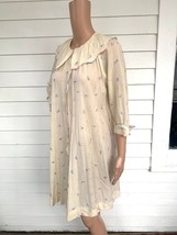 30s Antique Embroidered Sheer Robe Ivory Dressing Gown S - £45.56 GBP