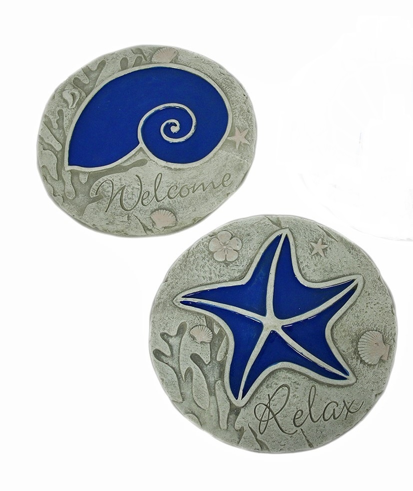 Primary image for Scratch & Dent 2 Piece Blue Seashell Beach Stepping Stone Wall Hanging Set