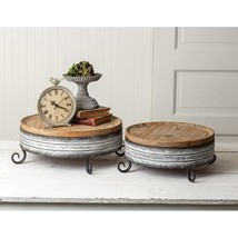 Vintage Inspired Rustic Wood and Metal Risers (2 pc Set) - £98.96 GBP