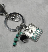 Be Bold Crystal Rhinestone Pewter Keychain Purse Charm Turquoise Black New - £14.21 GBP