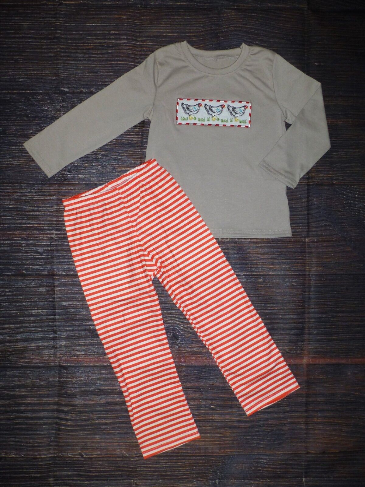Primary image for NEW Boutique Farm Chicken Boys Long Sleeve Outfit Set Easter