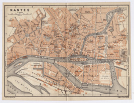 1902 Original Antique City Map Of Nantes / Loire / France - $25.01