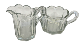 Open Sugar &amp; Creamer Heavy Glass Etched Floral Design Paneled Scalloped Edge - £14.59 GBP