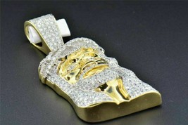 2.50Ct Künstlicher Diamant Jesus Gesicht Teile Kopf Anhänger 14K Gelb Vergoldet - £113.11 GBP