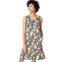 J. Jill Sz M Stretch Double V Neck Knit Midi Tropical Tank Dress Pockets - $318.06 MXN