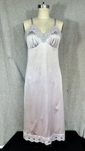 Vintage 1970s Vanity Fair Grey Nylon Lace Full Slip Dress Sz 34 B or C S/M - $29.02