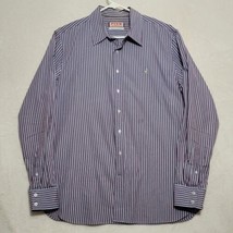 Thomas Pink Dress Shirt Mens Sz L Large Gray Purple Stripe Long Sleeve B... - $35.87