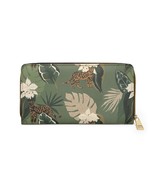 Hand drawn abstract Monstera jungle with leopards Print Green Zipper Wallet - $32.99