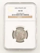 1896 Straits Settlements 20 Cents Silver Coin AU-58 NGC 20c Malaysia Cen... - $441.79