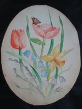 Vintage Signed 1951 Ruth Marsden Spring Flower Art Print - 8&quot; X 10&quot; Oval - £19.52 GBP