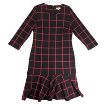 Appleseed&#39;s Red Black Plaid Knit Dress Sz 10 Ruffle Hem 3/4 Slv Academia... - €21,57 EUR