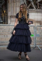 Black Layered Tulle Skirt Outfit Women Plus Size Ruffle Tulle Skirt