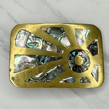 Vintage Mexico Silver Tone Abalone Shell Inlay Sun Burst Belt Buckle - $49.49